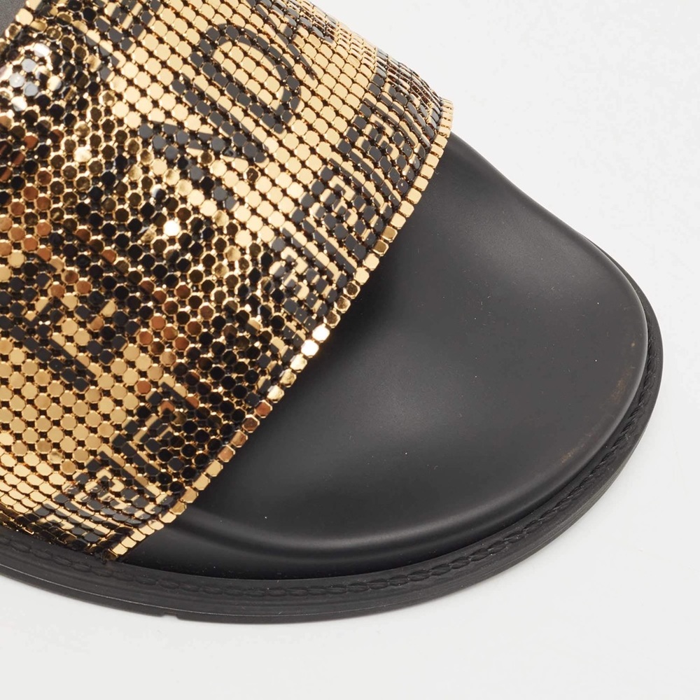 Fendi x Versace Gold Metal and Leather Flat Slides - Picture 5 of 6
